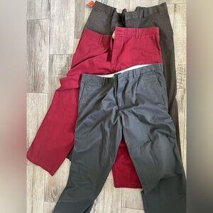 3 Dockers Men's Chinos in Burgundy, Charcoal, and Dark Gray
